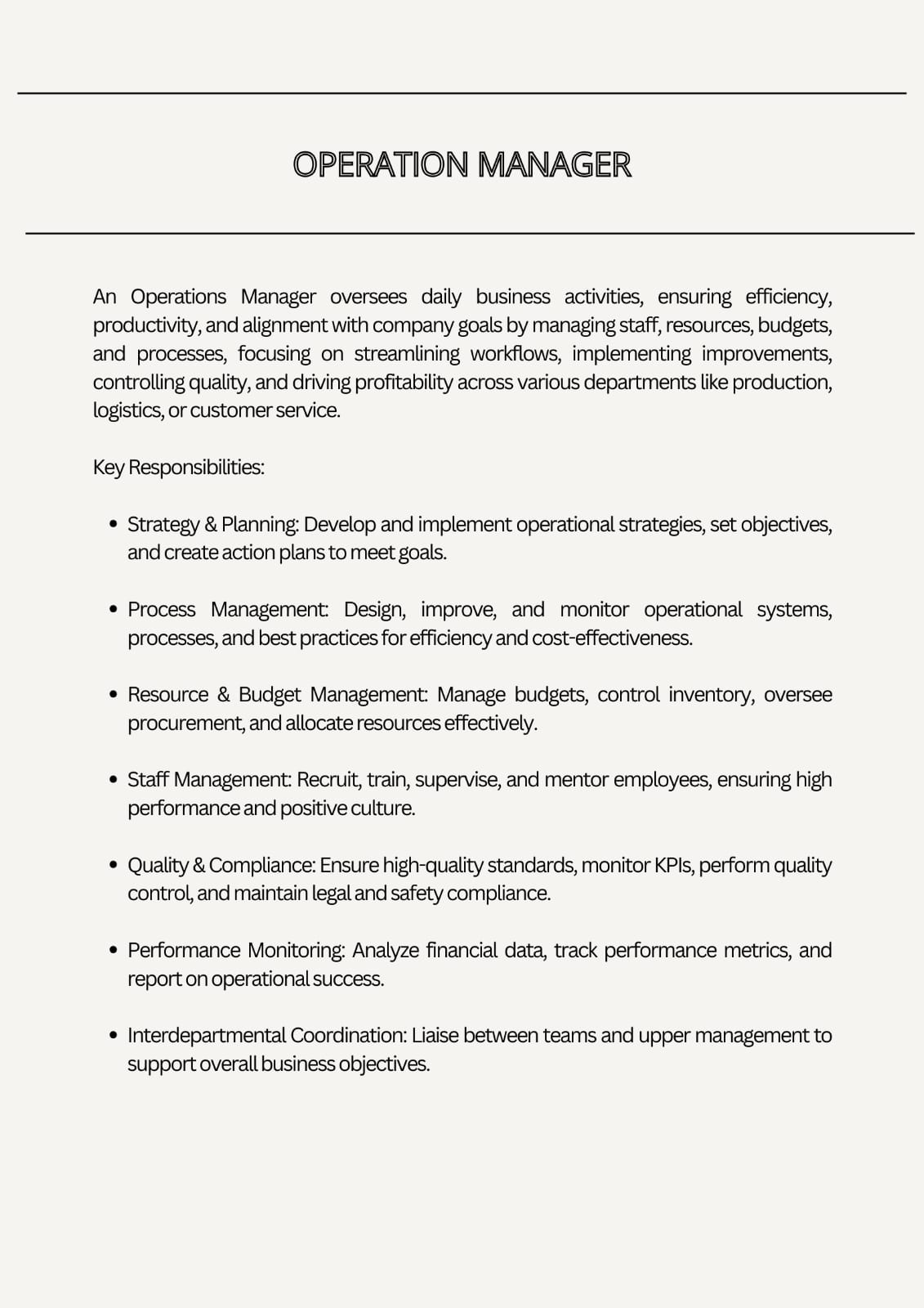 Job Description - Finance Manager